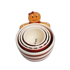 Holiday Time‎ Pink GINGERBREAD Measuring Cups Ceramic CHRISTMAS Baking 4 PC Set